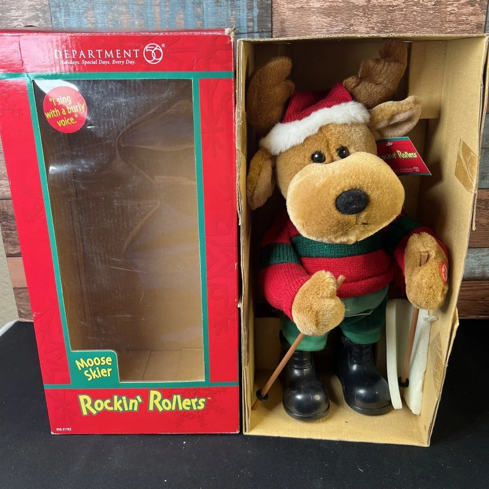 Vintage 2003 Dept 56 Rockin Rollers Moose Skier New Open Box - Works!